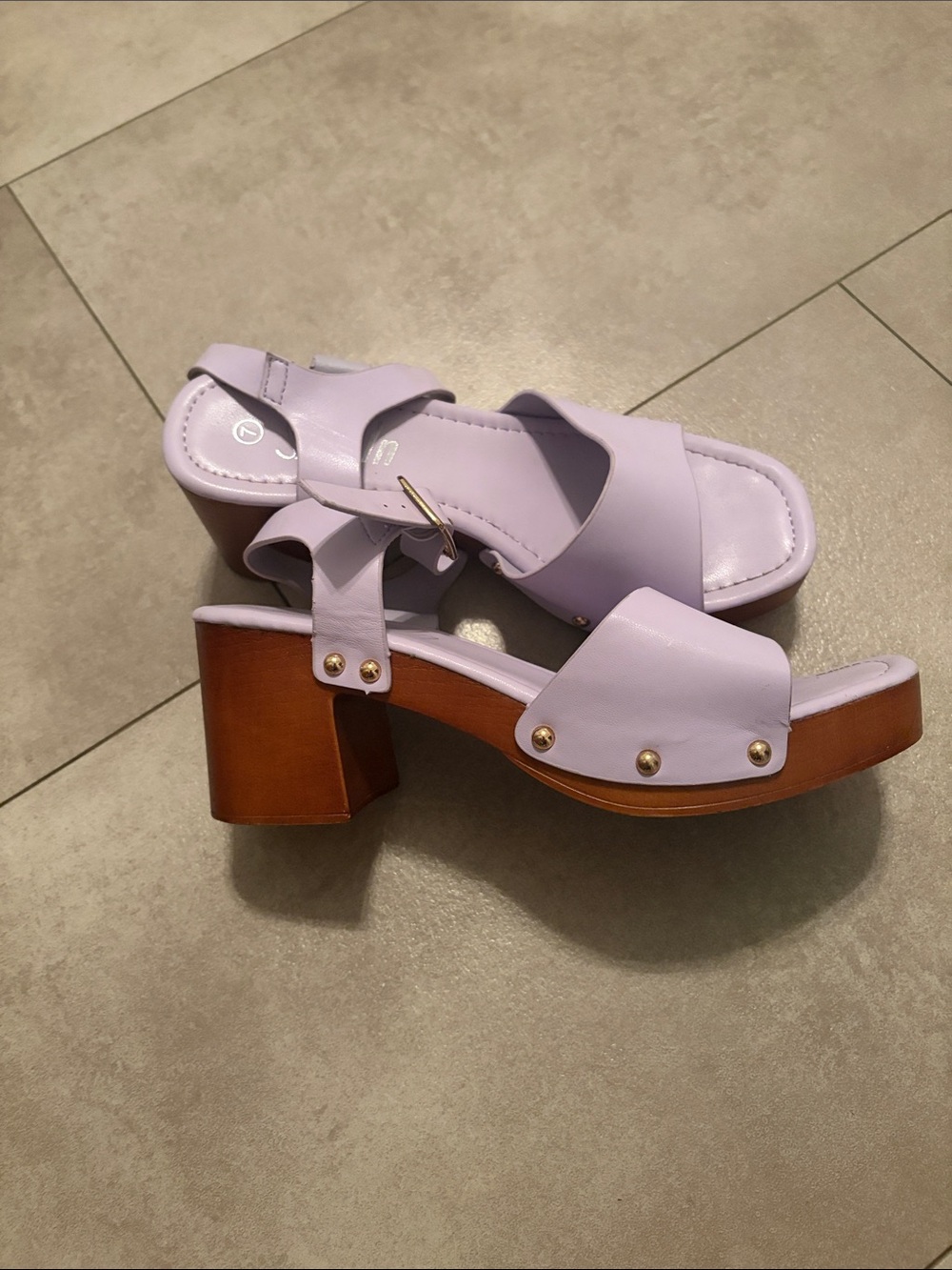 SHEIN Lilac Studded Platform Block Heel Sandals